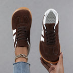 Women's Suede Low-Top Wide-Toe Skate Shoes – Casual Color-Block Lace-Up Sneakers