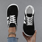Women's Suede Low-Top Wide-Toe Skate Shoes – Casual Color-Block Lace-Up Sneakers