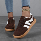 Women's Suede Low-Top Wide-Toe Skate Shoes – Casual Color-Block Lace-Up Sneakers