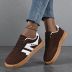 Women's Suede Low-Top Wide-Toe Skate Shoes – Casual Color-Block Lace-Up Sneakers