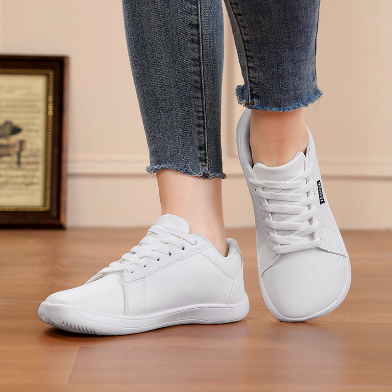 Women's Wide Toe Box White Sneakers - Classic Minimalist PU Leather Casual Shoes