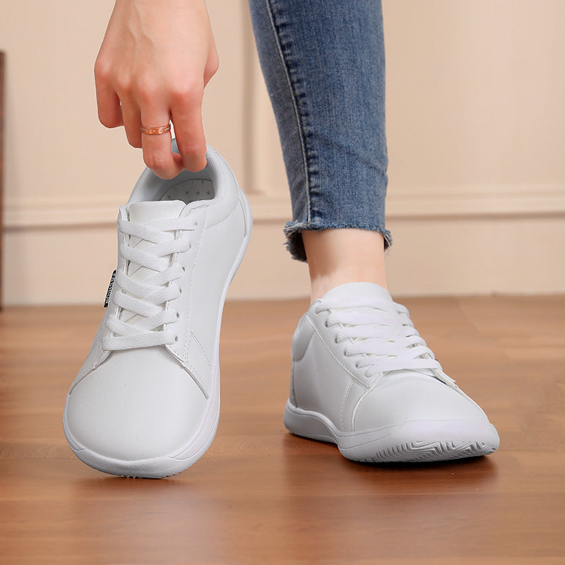 Women's Wide Toe Box White Sneakers - Classic Minimalist PU Leather Casual Shoes
