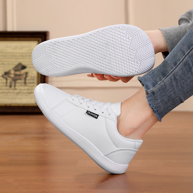Women's Wide Toe Box White Sneakers - Classic Minimalist PU Leather Casual Shoes