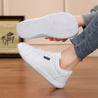 Women's Wide Toe Box White Sneakers - Classic Minimalist PU Leather Casual Shoes
