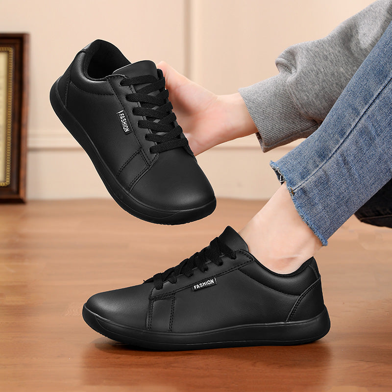 Women's Wide Toe Box White Sneakers - Classic Minimalist PU Leather Casual Shoes