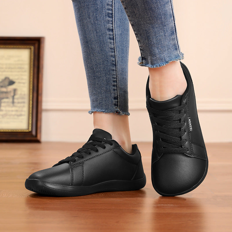 Women's Wide Toe Box White Sneakers - Classic Minimalist PU Leather Casual Shoes
