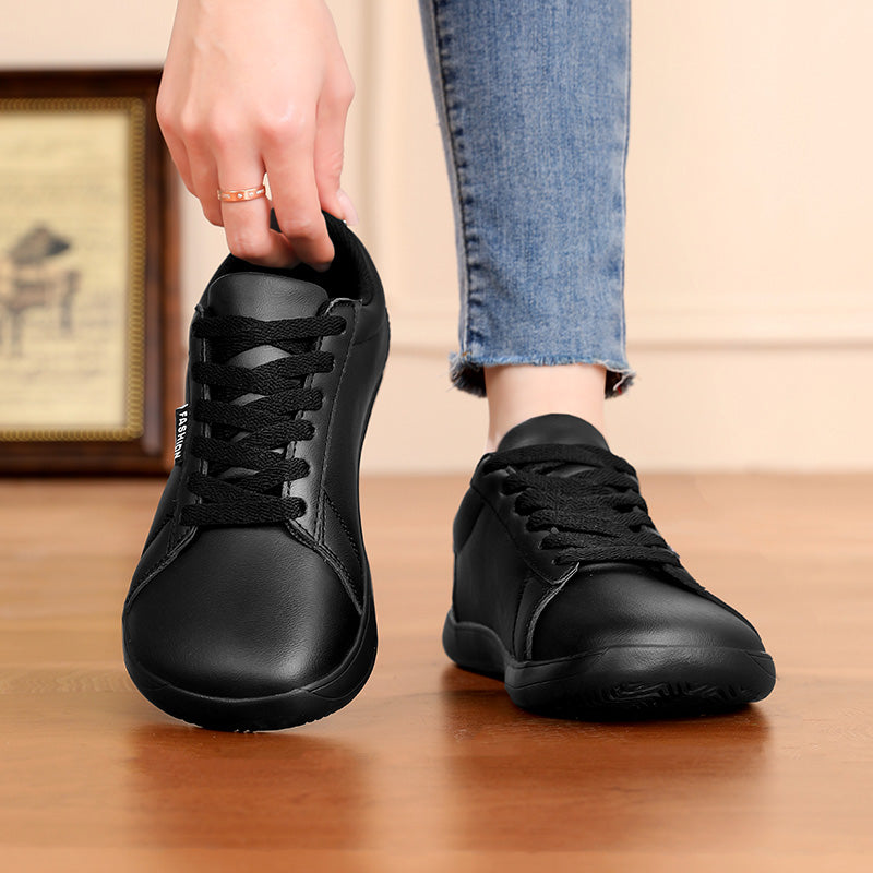 Women's Wide Toe Box White Sneakers - Classic Minimalist PU Leather Casual Shoes
