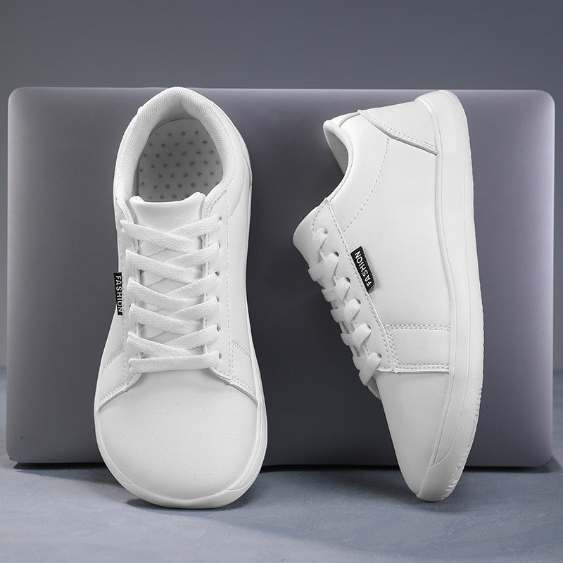 Women's Wide Toe Box White Sneakers - Classic Minimalist PU Leather Casual Shoes