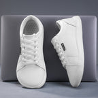 Women's Wide Toe Box White Sneakers - Classic Minimalist PU Leather Casual Shoes