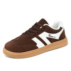 Women's Suede Low-Top Wide-Toe Skate Shoes – Casual Color-Block Lace-Up Sneakers