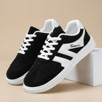 Women's Suede Low-Top Wide-Toe Skate Shoes – Casual Color-Block Lace-Up Sneakers