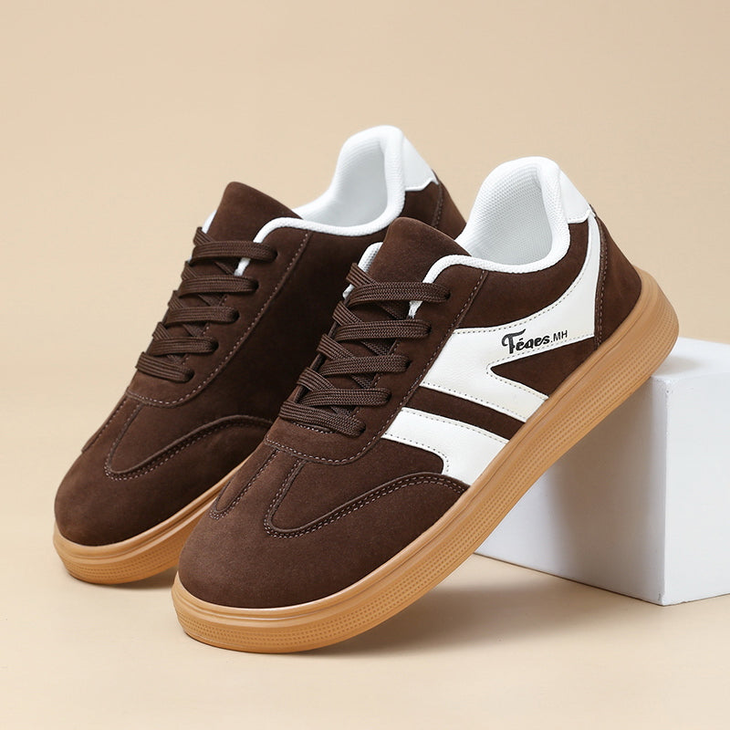 Women's Suede Low-Top Wide-Toe Skate Shoes – Casual Color-Block Lace-Up Sneakers