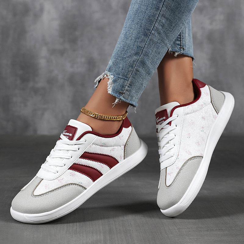 Women's Wide Toe Box Sneakers - Retro Floral and Suede Casual Walking Shoes