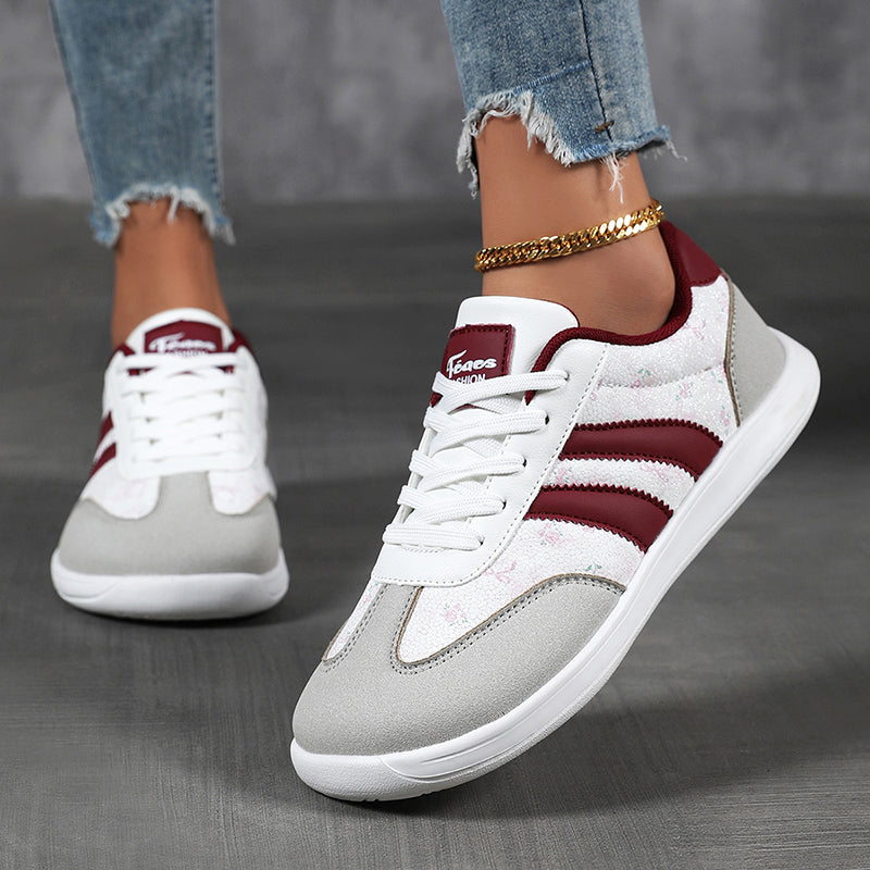Women's Wide Toe Box Sneakers - Retro Floral and Suede Casual Walking Shoes