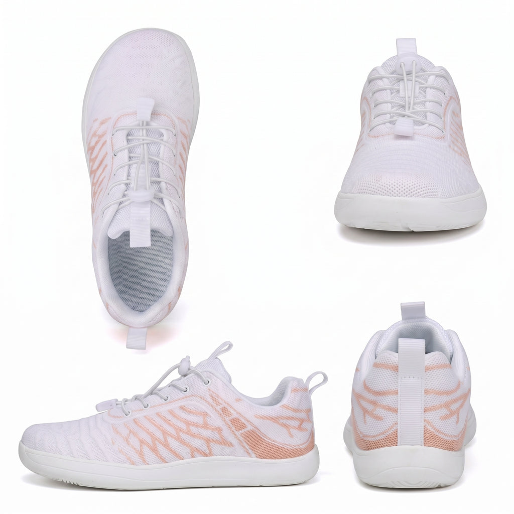 Women's Wide Toe Box Barefoot Shoes - Breathable Knit Minimalist Walking Sneakers with Elastic Laces