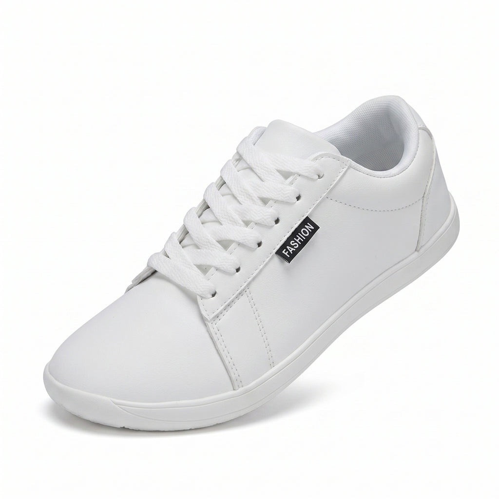 Women's Wide Toe Box White Sneakers - Classic Minimalist PU Leather Casual Shoes
