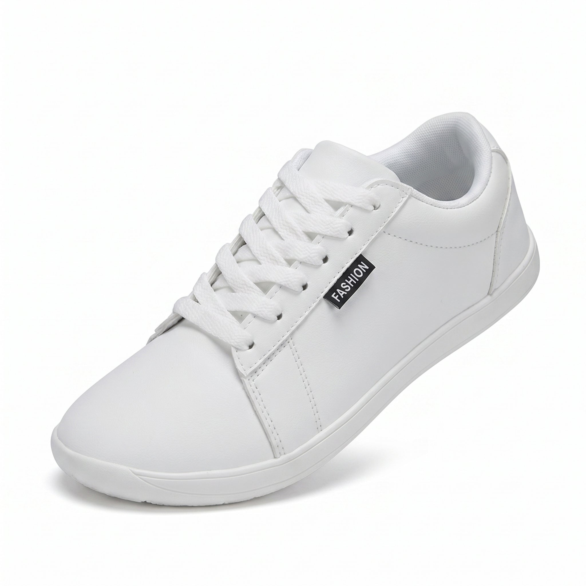 Women's Wide Toe Box White Sneakers - Classic Minimalist PU Leather Casual Shoes