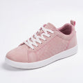 Women's Wide Toe Pink Suede Sneakers - Casual Perforated Lace-Up Walking Shoes