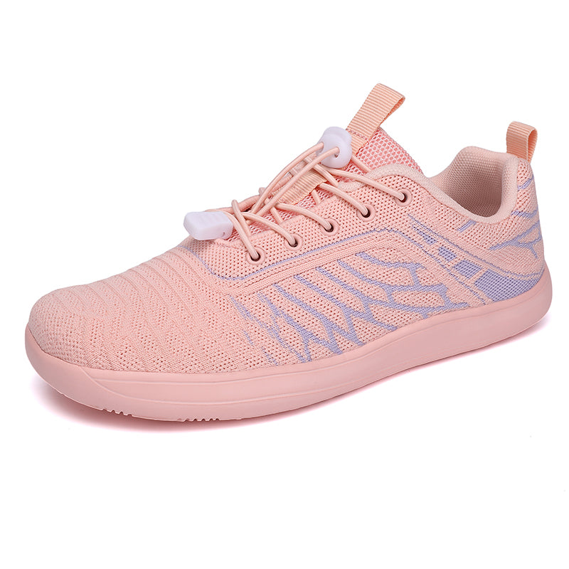 Women's Wide Toe Box Barefoot Shoes - Breathable Knit Minimalist Walking Sneakers with Elastic Laces