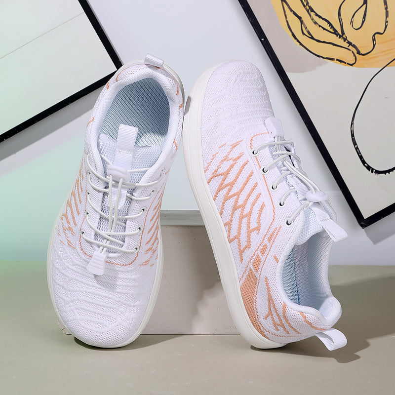 Women's Wide Toe Box Barefoot Shoes - Breathable Knit Minimalist Walking Sneakers with Elastic Laces