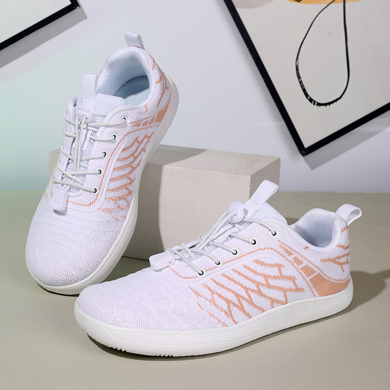 Women's Wide Toe Box Barefoot Shoes - Breathable Knit Minimalist Walking Sneakers with Elastic Laces