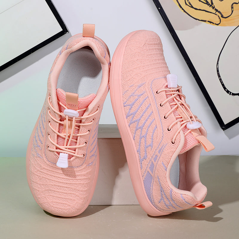 Women's Wide Toe Box Barefoot Shoes - Breathable Knit Minimalist Walking Sneakers with Elastic Laces