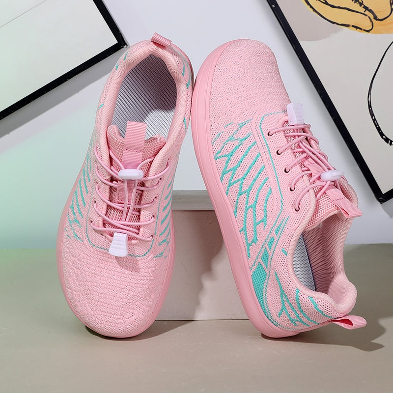 Women's Wide Toe Box Barefoot Shoes - Breathable Knit Minimalist Walking Sneakers with Elastic Laces