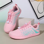 Women's Wide Toe Box Barefoot Shoes - Breathable Knit Minimalist Walking Sneakers with Elastic Laces