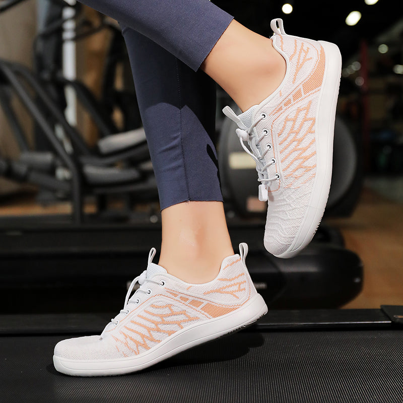 Women's Wide Toe Box Barefoot Shoes - Breathable Knit Minimalist Walking Sneakers with Elastic Laces