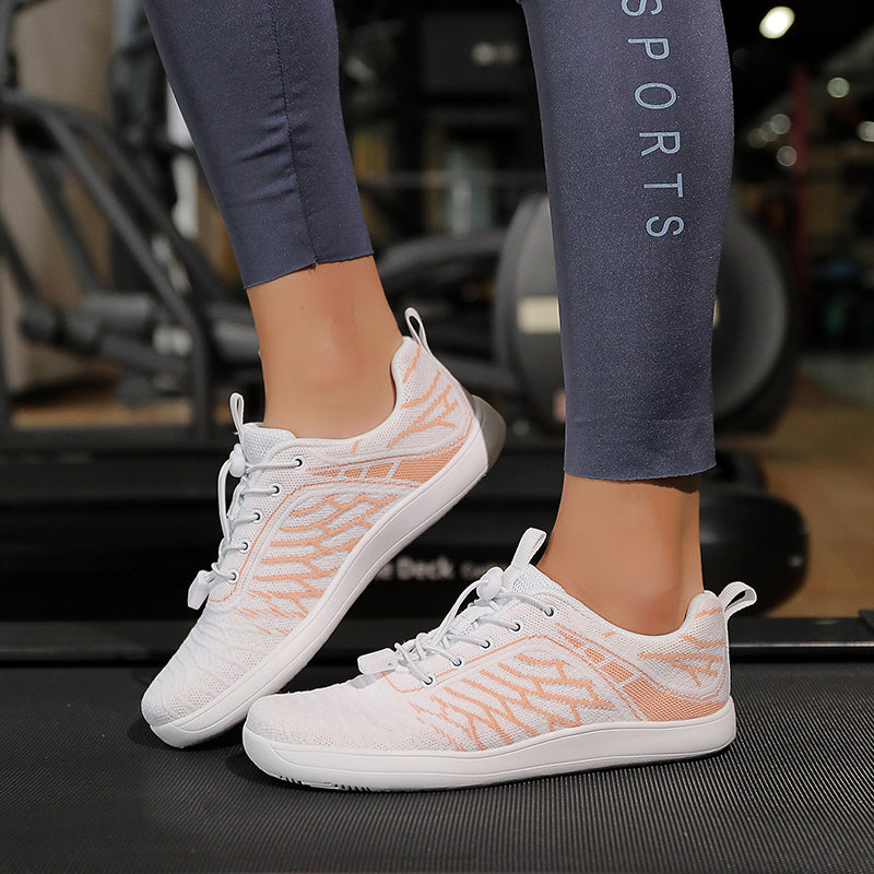 Women's Wide Toe Box Barefoot Shoes - Breathable Knit Minimalist Walking Sneakers with Elastic Laces