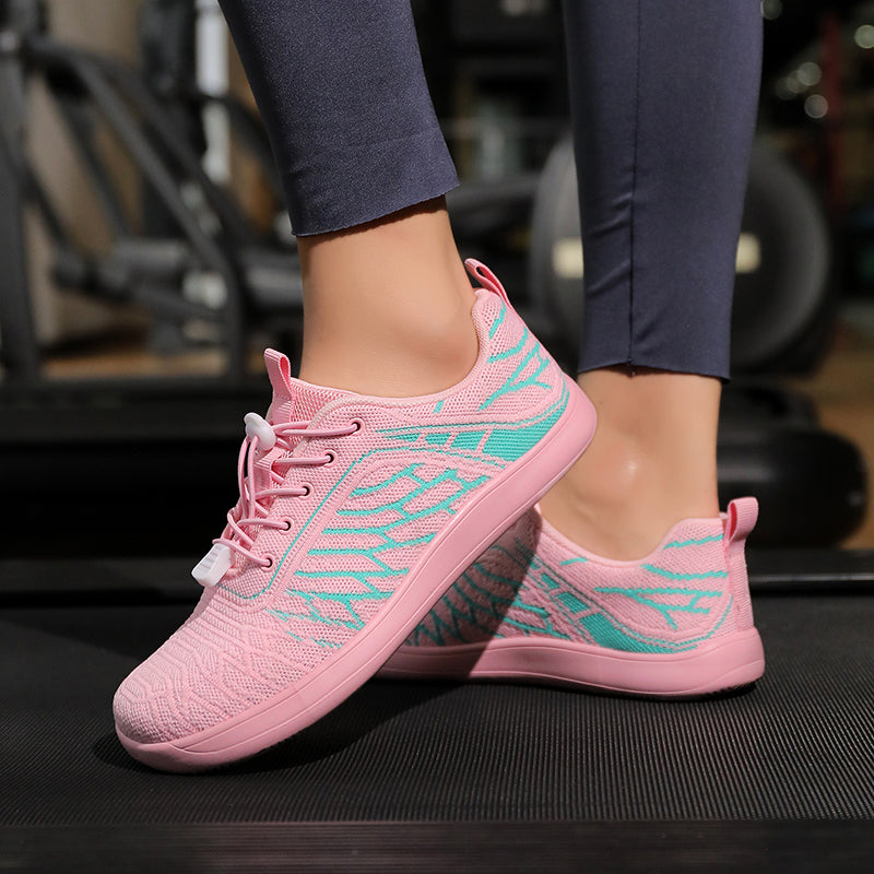 Women's Wide Toe Box Barefoot Shoes - Breathable Knit Minimalist Walking Sneakers with Elastic Laces