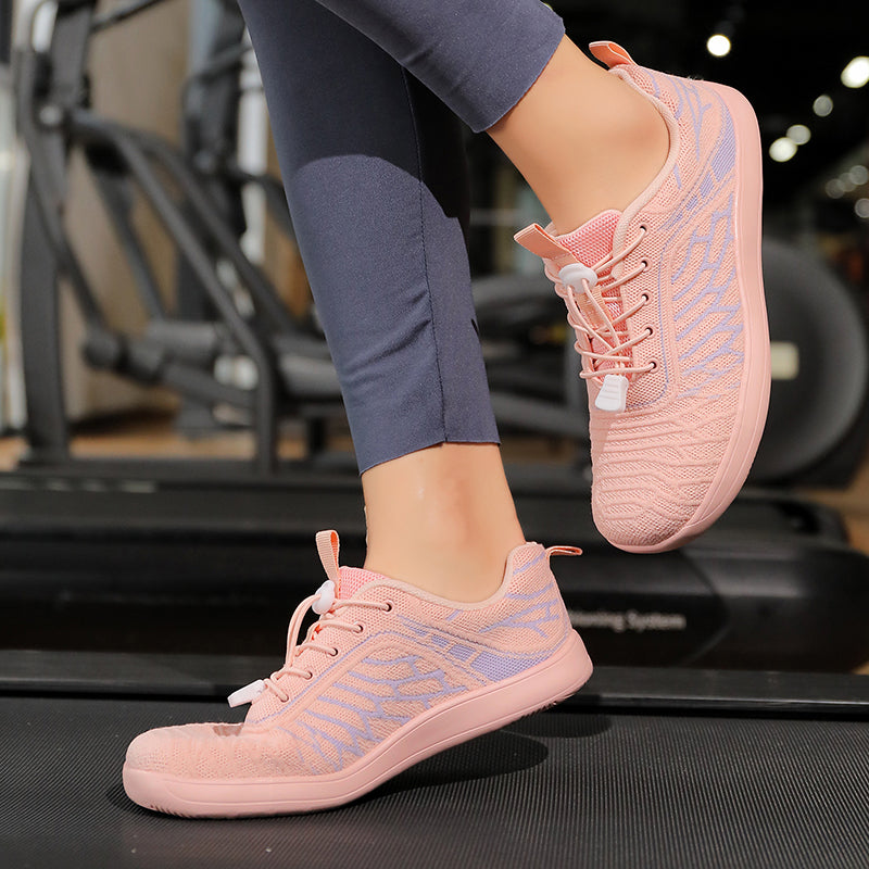 Women's Wide Toe Box Barefoot Shoes - Breathable Knit Minimalist Walking Sneakers with Elastic Laces
