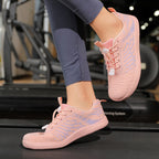 Women's Wide Toe Box Barefoot Shoes - Breathable Knit Minimalist Walking Sneakers with Elastic Laces