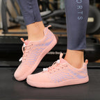 Women's Wide Toe Box Barefoot Shoes - Breathable Knit Minimalist Walking Sneakers with Elastic Laces