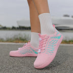Women's Wide Toe Box Barefoot Shoes - Breathable Knit Minimalist Walking Sneakers with Elastic Laces