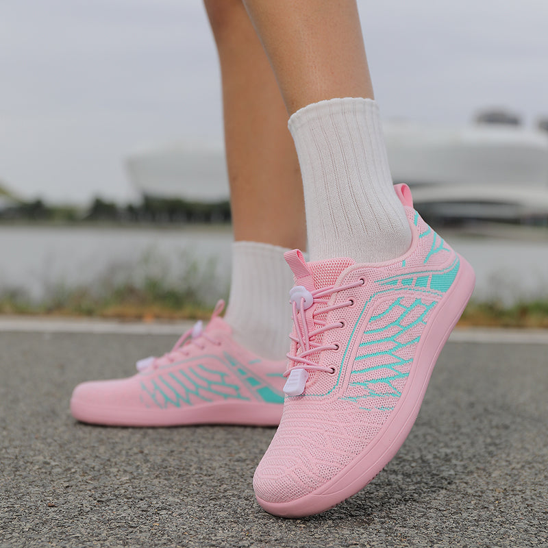 Women's Wide Toe Box Barefoot Shoes - Breathable Knit Minimalist Walking Sneakers with Elastic Laces