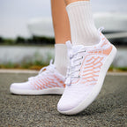 Women's Wide Toe Box Barefoot Shoes - Breathable Knit Minimalist Walking Sneakers with Elastic Laces