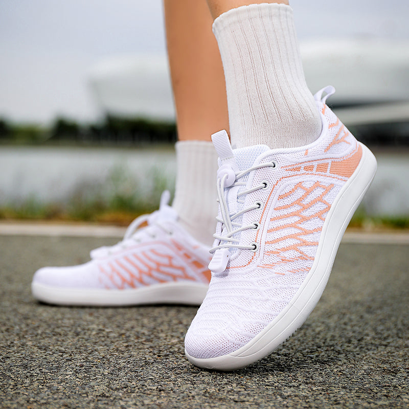 Women's Wide Toe Box Barefoot Shoes - Breathable Knit Minimalist Walking Sneakers with Elastic Laces
