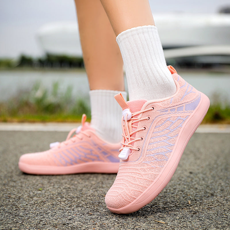 Women's Wide Toe Box Barefoot Shoes - Breathable Knit Minimalist Walking Sneakers with Elastic Laces